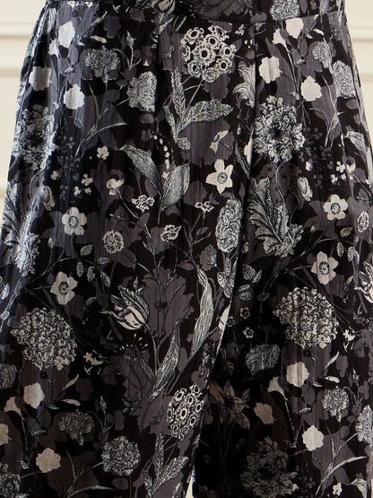 Indyancart IE Floral Printed Notched Neck Pure Cotton Straight Tunic With Trouser