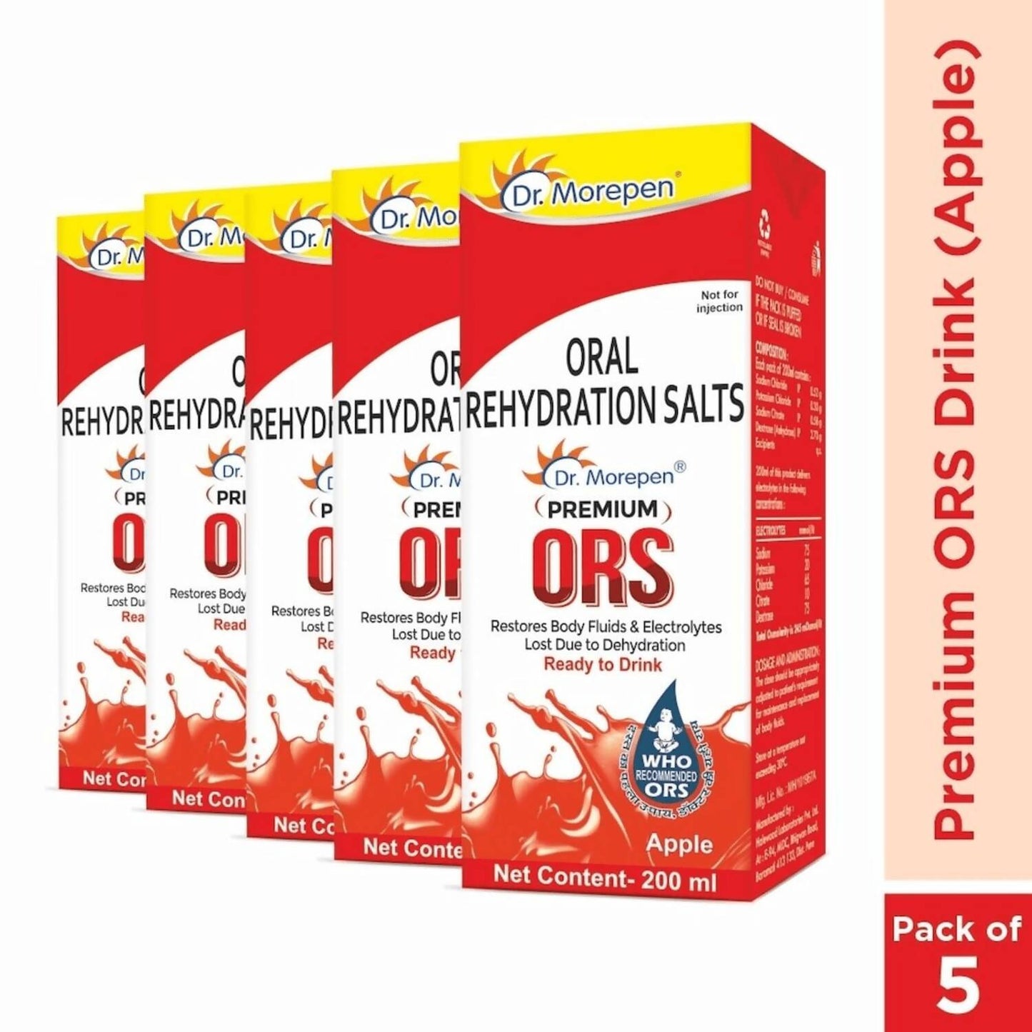 Dr. Morepen Premium ORS Drink With Electrolytes for Instant Hydration Apple Flavour