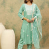 Dhiyona VA Women's Ethnic Motifs Embroidered Round Neck Straight Kurta with Trousers & Dupatta