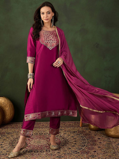 Indyancart SN Women's Woven Design Kurta & Trouser With Dupatta