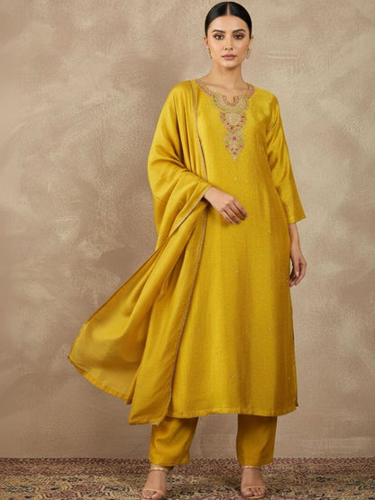 Indyancart VA Women Regular Thread Work Kurta with Palazzos & With Dupatta