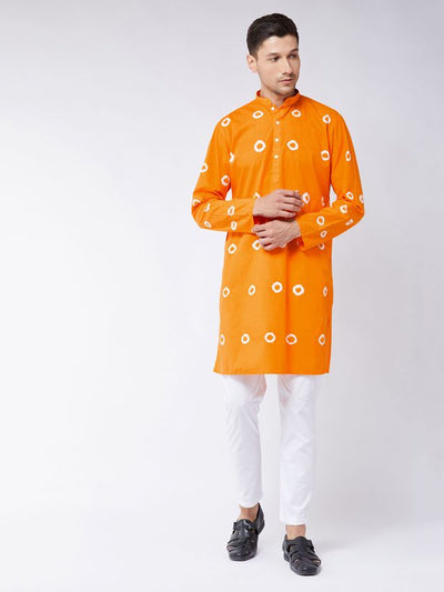 Men's Orange Pure Cotton Straight Kurta Pyjama Set