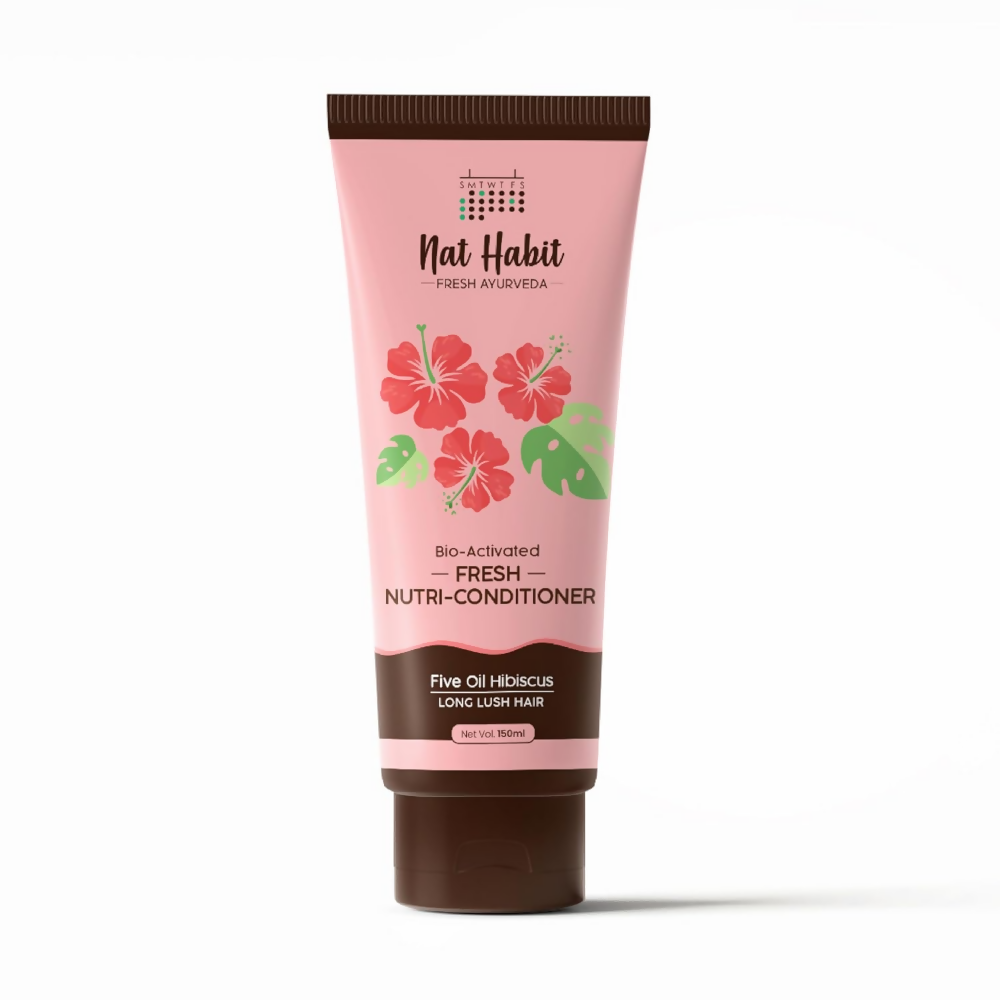 Nat Habit Hibiscus Nutri-Conditioner bottle with label, showcasing the natural conditioner for nourishing hair with hibiscus extract