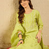 Indyancart IE Women Ethnic Motifs Embroidered Regular Aari Work Liva Kurta with Trousers & With Dupatta
