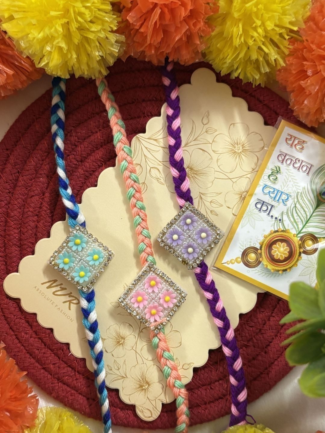 Anouk Set Of 3 Multicolor Ad Thread Rakhi With Roli Chawal Chandan Mishri
