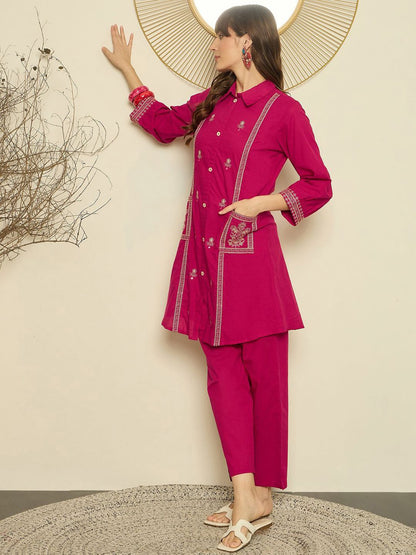 Women Ethnic Motifs Embroidered A-Line Thread Work Pure Cotton Kurta & Trousers
