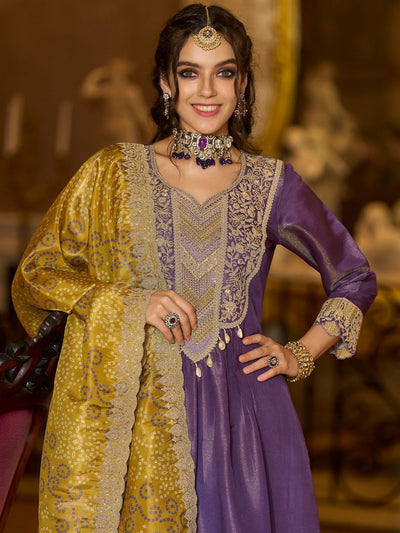 Indyancart IE Floral Embroidered Sweetheart Neck Bandhani Kurta With Trousers & Dupatta