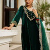 Indyancart IE Women Ethnic Motifs Embroidered Regular Velvet Kurta with Trousers & Dupatta