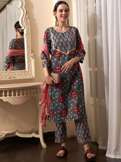 Indyancart SN Women's Printed Pure Cotton Kurta Sets