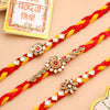Dhiyona Men Set Of 3 Red & Yellow Kundan Studded Floral Design Thread Rakhi With Roli Chawal