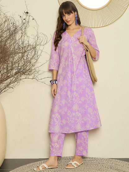 Indyancart IE Printed A-Line Pure Cotton Tunic With Trousers