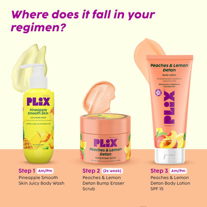 PLIX The Plant Fix Peach and Lemon exfoliating scrub in a jar, designed to remove tan, reduce dark spots, and restore skin moisture.