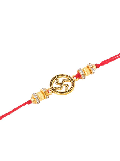 Anouk Men Set Of 4 Gold Toned Artificial Stones Swastik Design Thread Rakhi