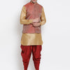 Men's Rose Gold Silk Blend Straight Jacket  Kurta and Dhoti Set