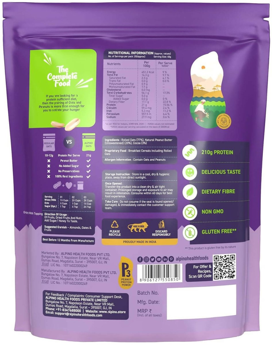 Alpino High Protein Super Rolled Oats Chocolate - Indyancart