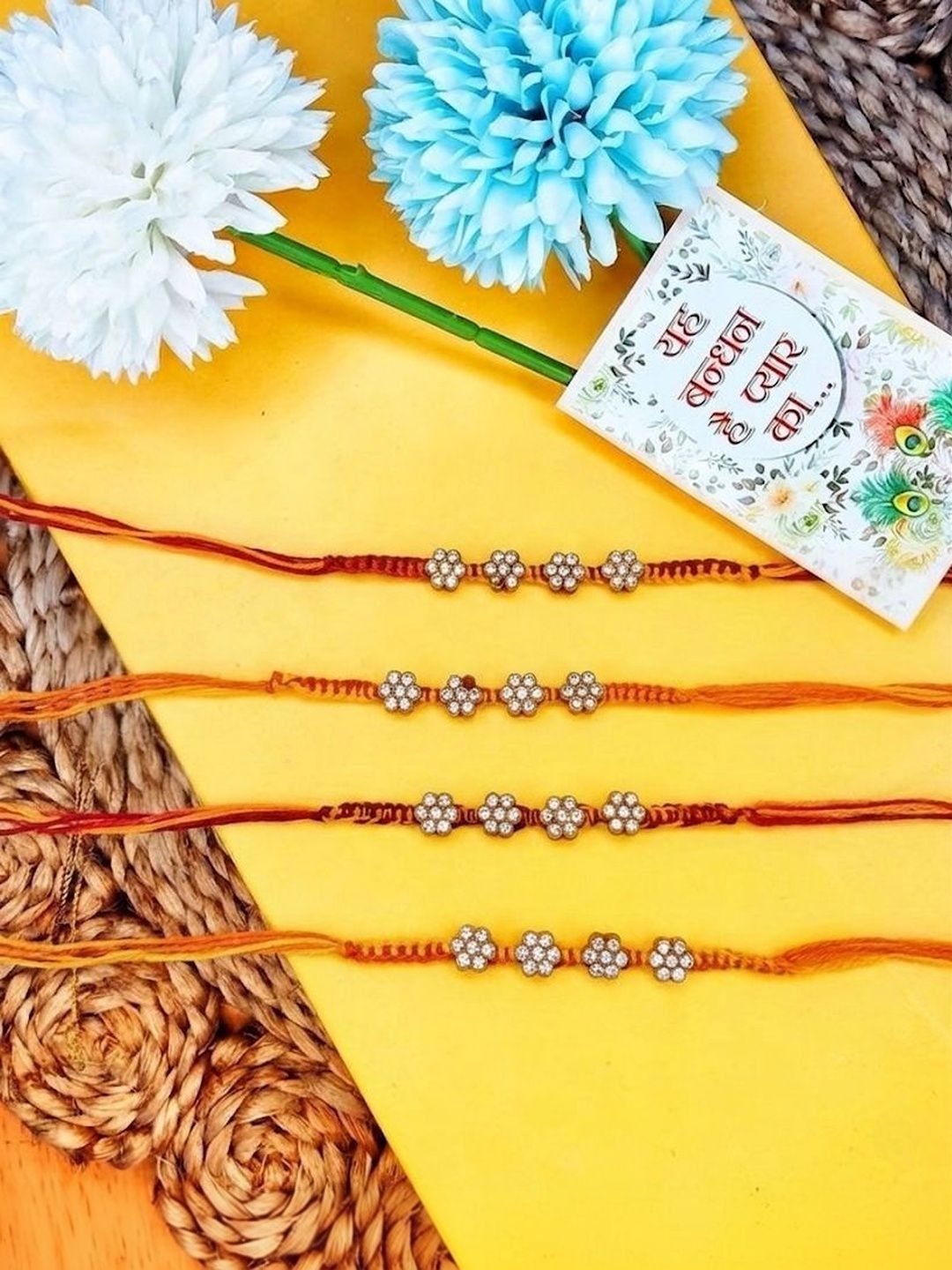Anouk Set Of 4 Artificial Stones Floral Design Thread Rakhi