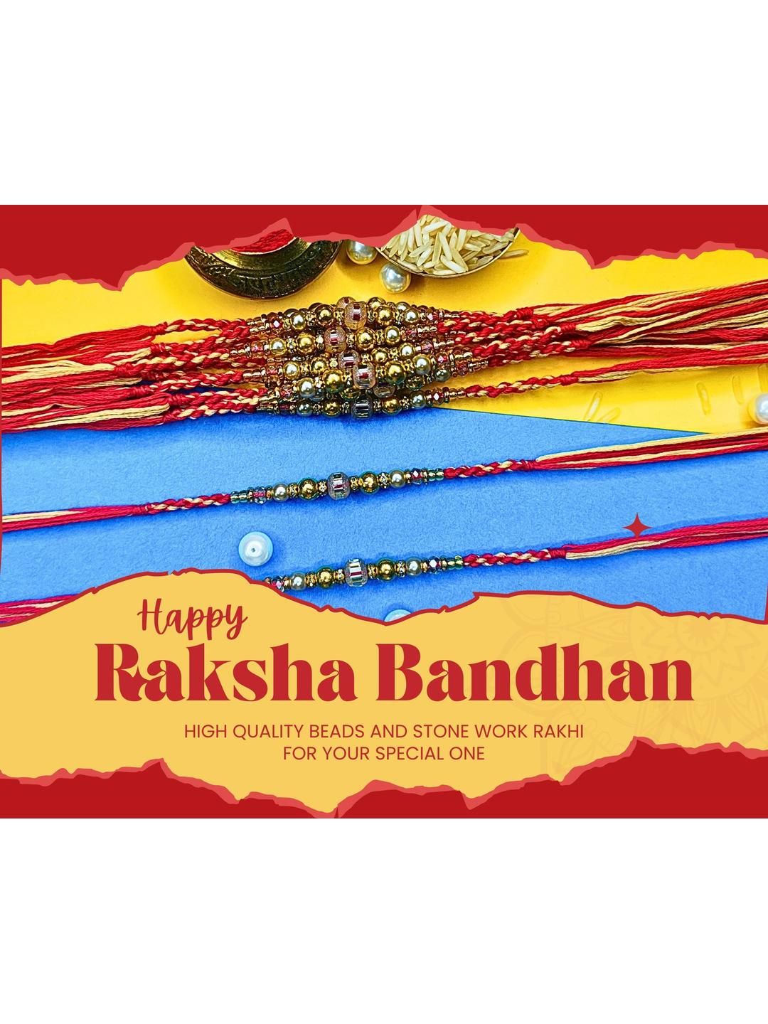 Anouk Thread Set Of 12 Beaded Cotton Thread with AD Stones & Meenakari Designer Rakhi