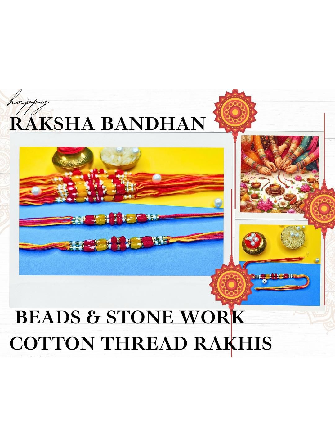 Anouk Set Of 12 Beaded Cotton Thread with AD Stones & Meenakari Designer Rakhi for Brother