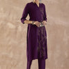 Dhiyona IE Floral Embroidered Mandarin Collar Thread Work Straight Kurta With Trousers