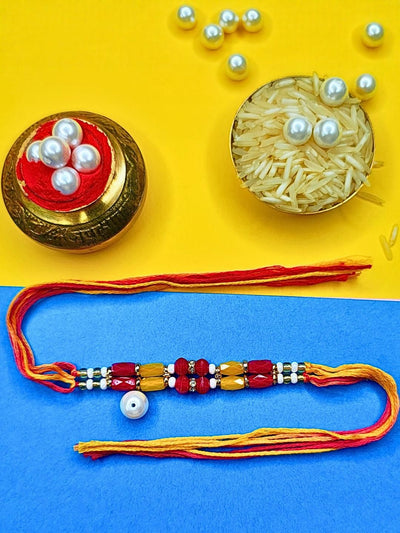 Indyancart Set Of 6 Beaded Cotton Thread with AD Stones & Meenakari Designer Rakhi for Brother