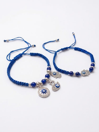 Anouk Set Of 2 Blue & Silver Evil Eye Design Bhaiya Bhabhi Rakhi With Roli Chawal Chandan
