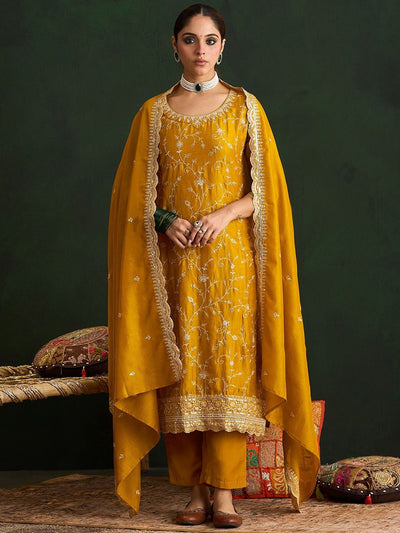 Indyancart IE Women Ethnic Motifs Embroidered Regular Thread Work Kurta with Trousers & With Dupatta