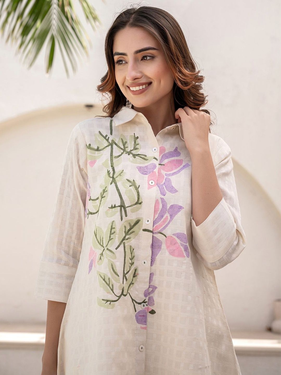 Women Floral Printed Regular Pure Cotton Kurti with Trousers