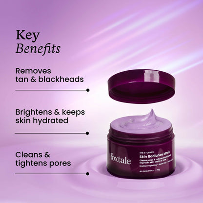 Foxtale de-tan face mask with clay and lactic acid for glowing skin, tan removal, blackhead reduction, and instant brightening.