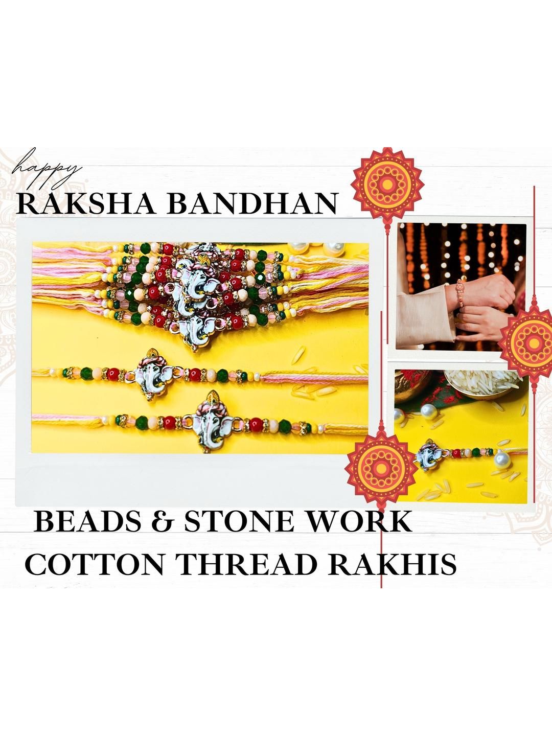Anouk Set Of 12 Beaded Cotton Thread with AD Stones & Meenakari Designer Rakhi for Brother