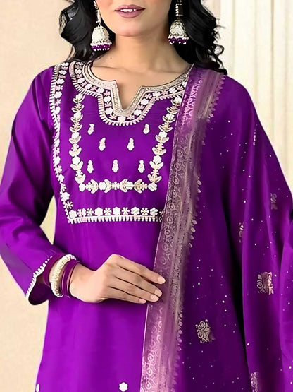 Indyancart SN Women's Embroidered Pure Cotton Kurta & Trousers With Dupatta