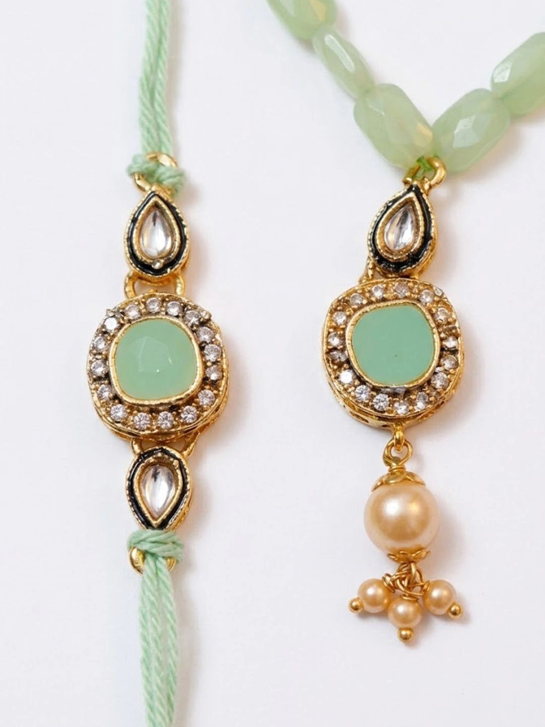 Anouk Set Of 2 Artificial Stones & Beads Bhaiya Bhabhi Rakhi With Roli Chawal Chandan