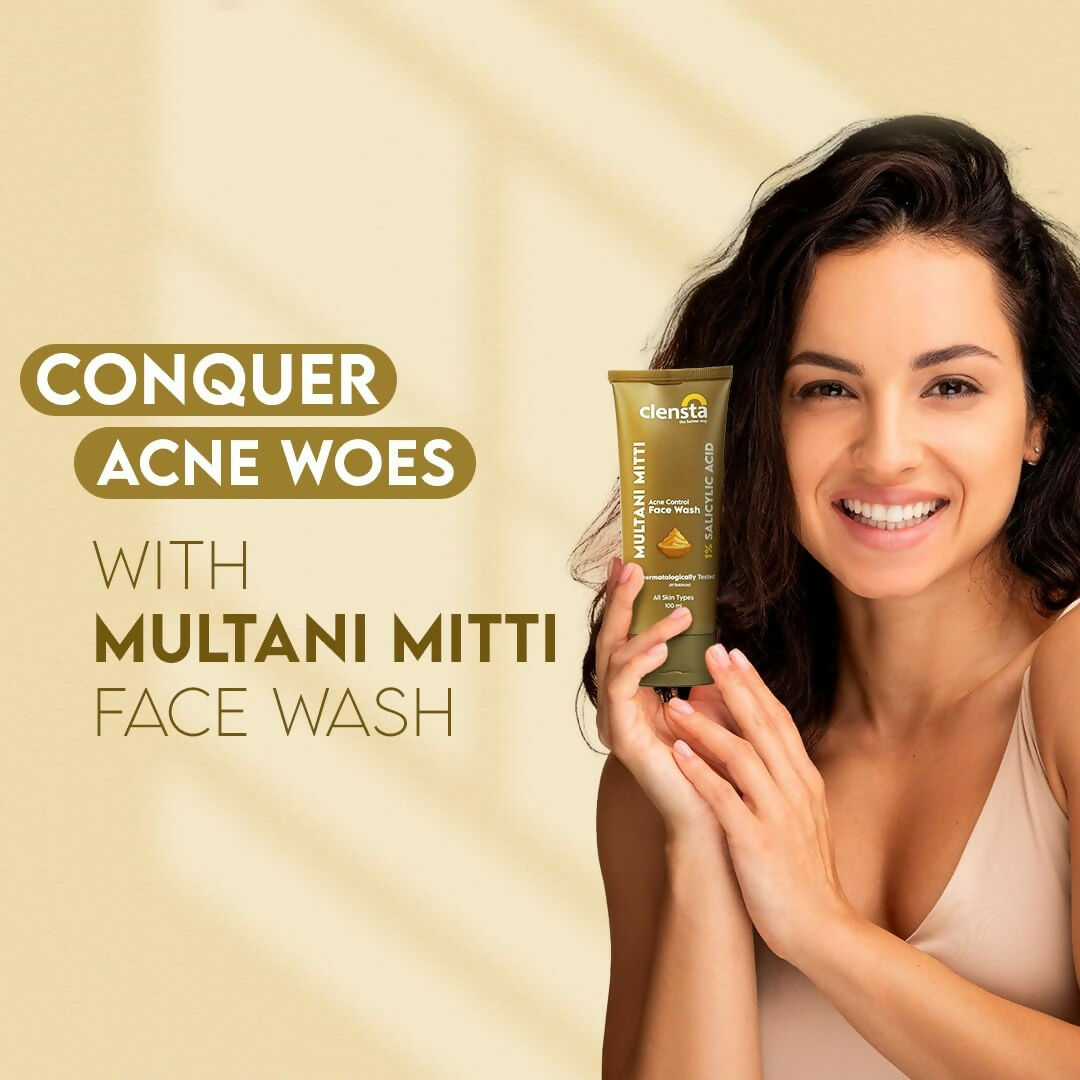 Clensta Multani Mitti Face Wash in a tube, featuring natural clay and herbal ingredients for deep cleansing and refreshed skin.