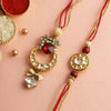 Dhiyona Red Stone Studded & Beaded Bhaiya Bhabhi Thread Rakhis With Roli Chawal