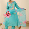 Dhiyona IE Women Floral Embroidered Regular Thread Work Kurta with Trousers & With Dupatta