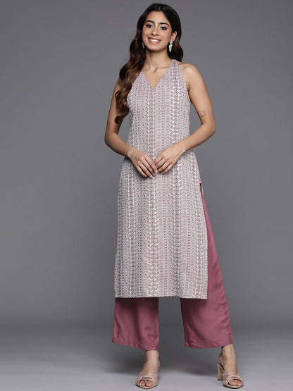 Dhiyona VA Women'sEthnic Motifs Woven Design V-Neck Regular Kurta with Trousers
