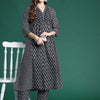 Dhiyona IE Ethnic Motifs Printed A-Line Pure Cotton Kurta with Trousers