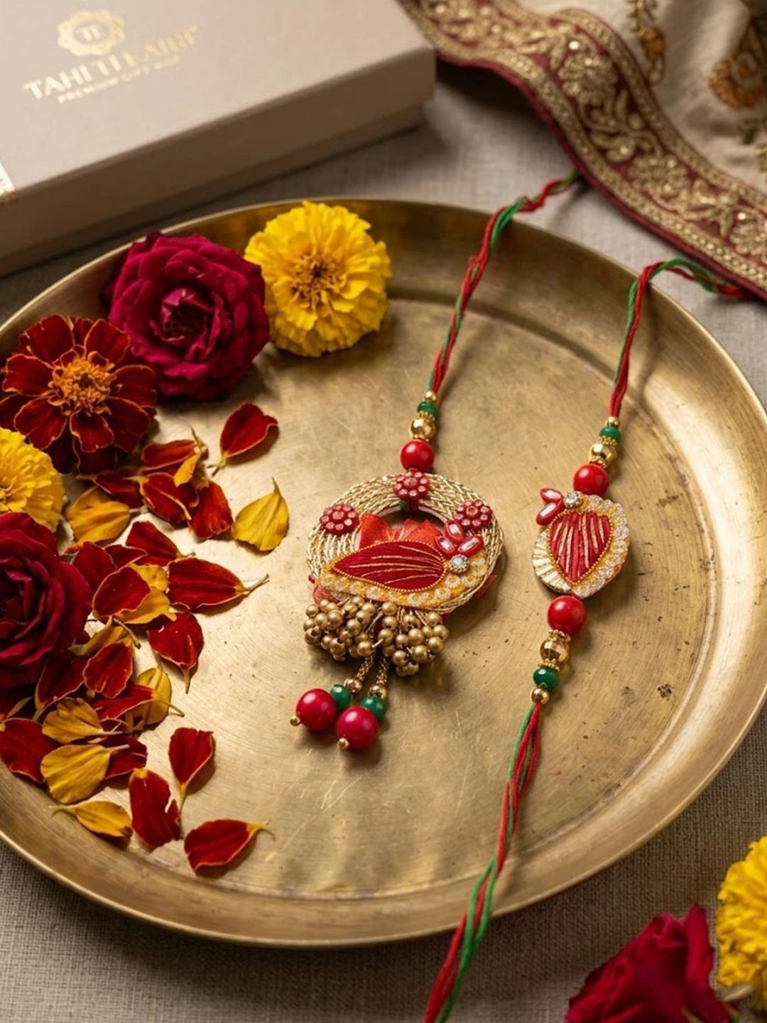 Anouk Set Of 2 Artificial Beads Bhaiya Bhabhi Rakhi With Roli Chawal Chandan Mishri