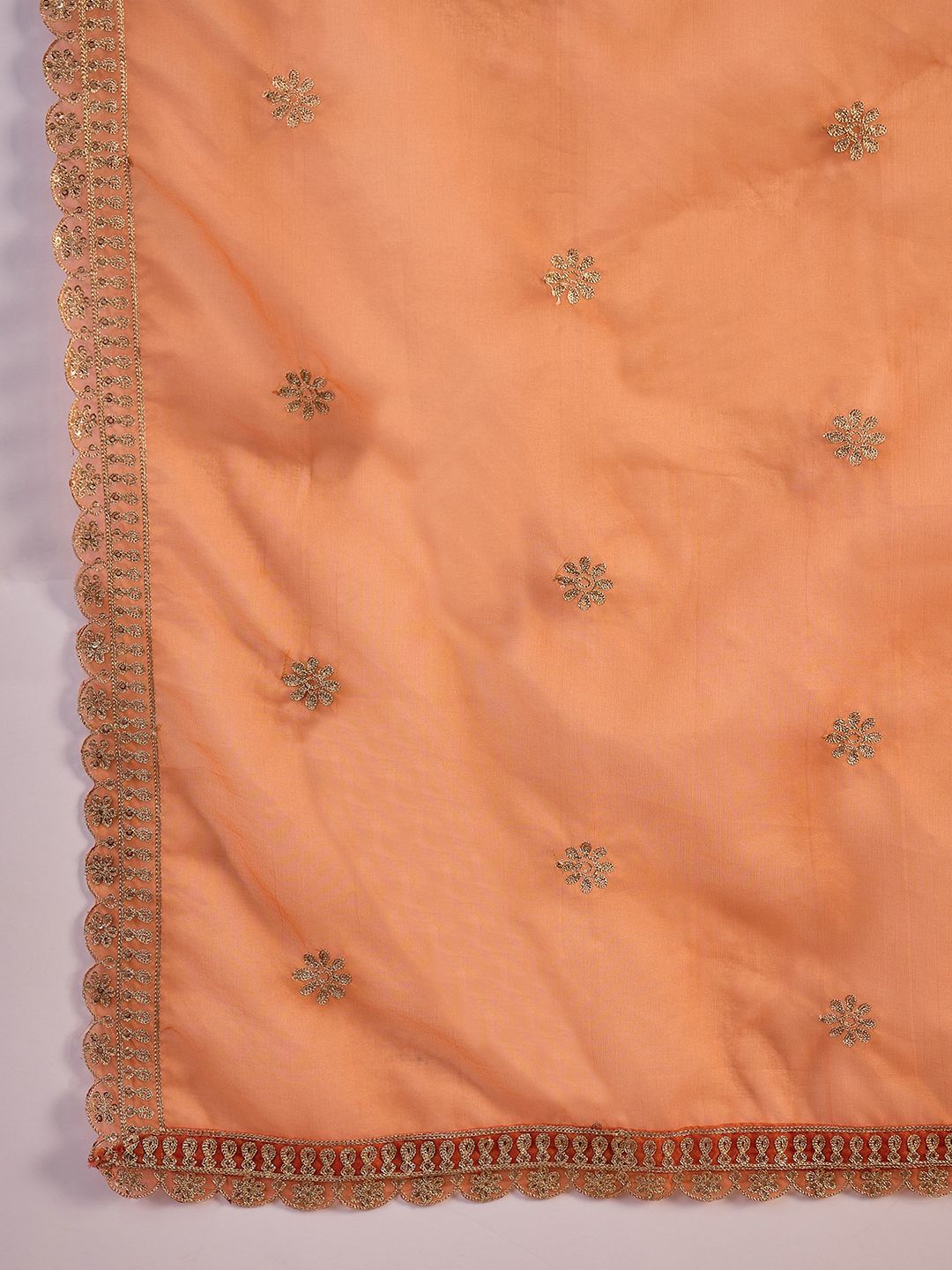 Dhiyona SN Women's Orange Ethnic Motifs Woven Design Sequinned Kurta With Trousers And Dupatta