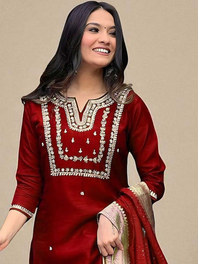 Indyancart SN Women's Floral Embroidered Cotton Kurta with Trousers & Dupatta