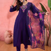 Dhiyona SN Women's Purple Floral Embroidered V-Neck Sequinned Straight Kurta With Trousers & Dupatta