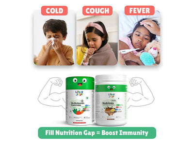 Little Joys Immunity Boosting Nutrimix Nutrition Powder Belgian Chocolate 2 + and Multivitamin Gummies Combo