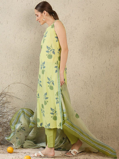Women Floral Printed Pure Cotton Kurta with Trouser & Dupatta