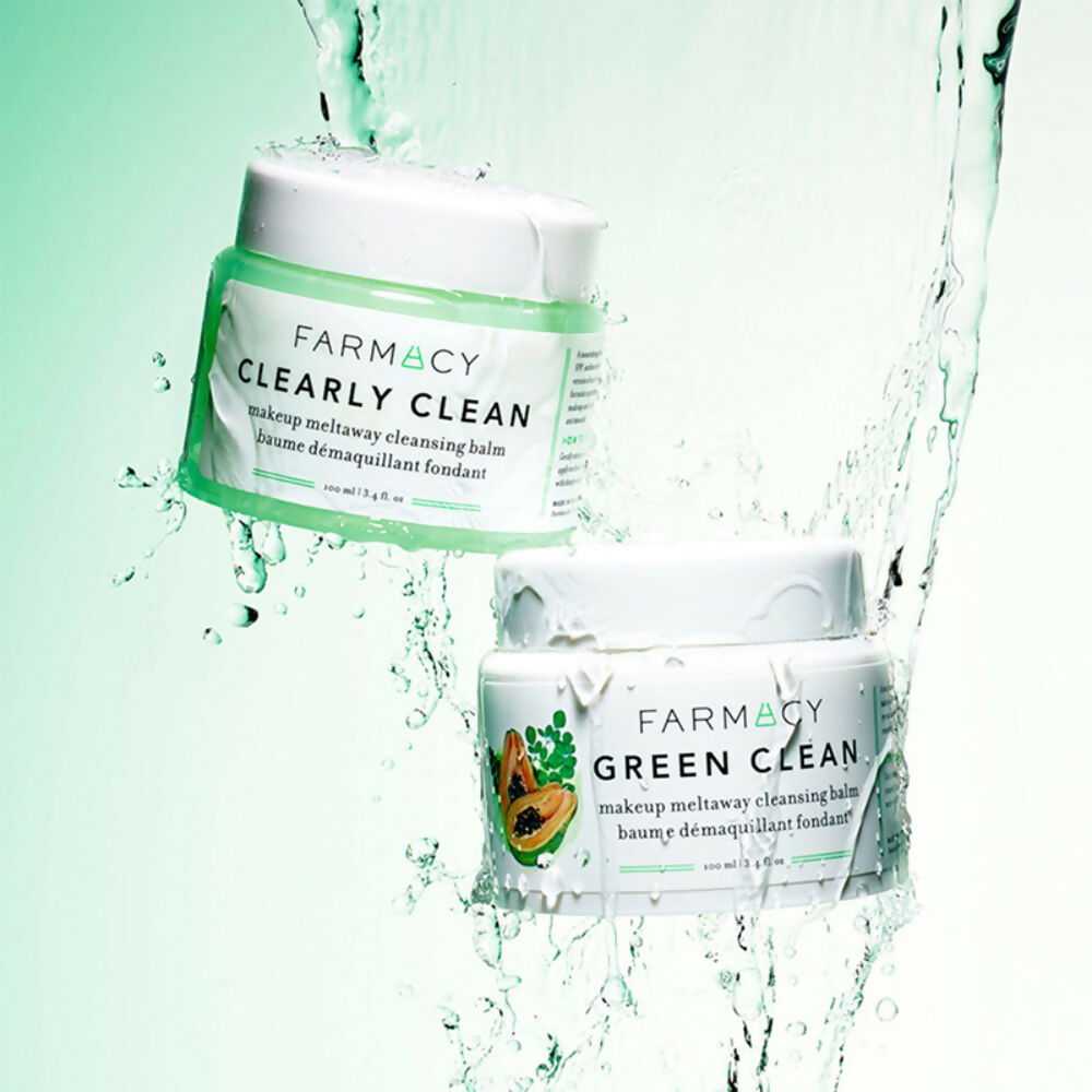 Farmacy Clearly Clean Makeup Meltaway Cleansing Balm in a jar, smooth texture, suitable for gentle facial cleansing.