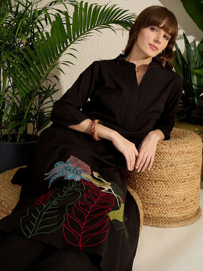 Adults-Women Woven Design Embroidered A-Line Kurta with Palazzos