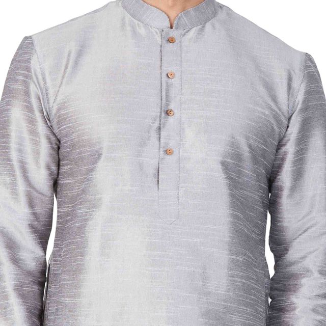 Men's Grey Silk Blend Straight Kurta Pyjama Set