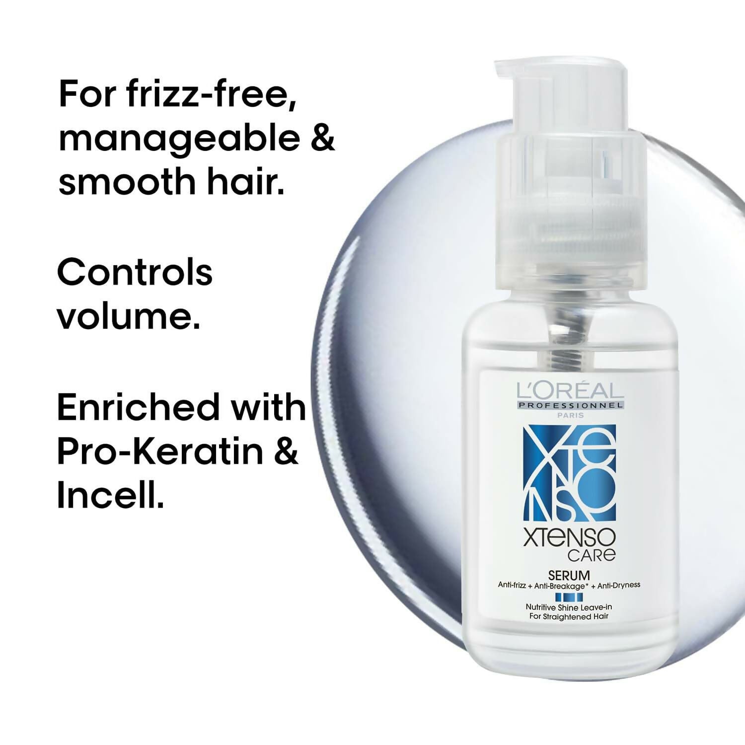 L'Oréal Professionnel Xtenso Care Leave-In Serum bottle and dropper for hair nourishment and shine, by L'Oreal Paris