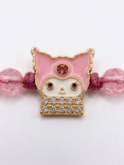 Indyancart Pink Transparent Beaded Cartoon Character Kids Rakhi With Roli Chawal Chandan Mishri