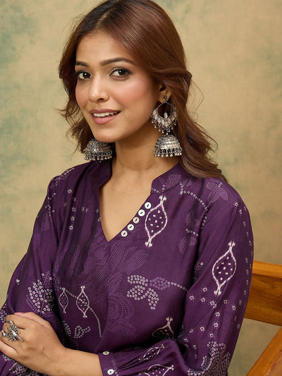 Indyancart VA Women's Bandhani Printed Kurta with Trousers