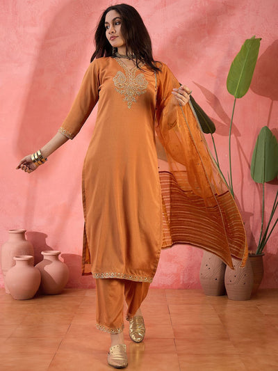 Indyancart SN Women's Zari Sequence Embroidered Kurta Trouser With Dupatta