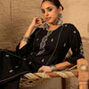 Dhiyona IE Black Embroidered Pure Cotton Round Neck Tunic With Trouser